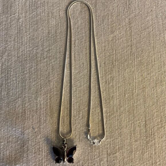 Silver .925 Rope Necklace 22” with Purple Butterfly Pendant - Picture 2 of 2